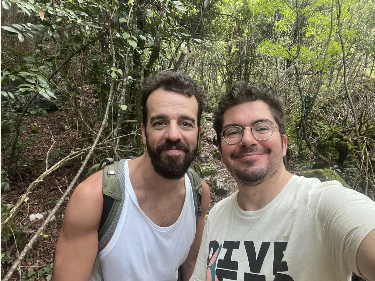 Steli Efti and Ramin Assemi hiking in Greece